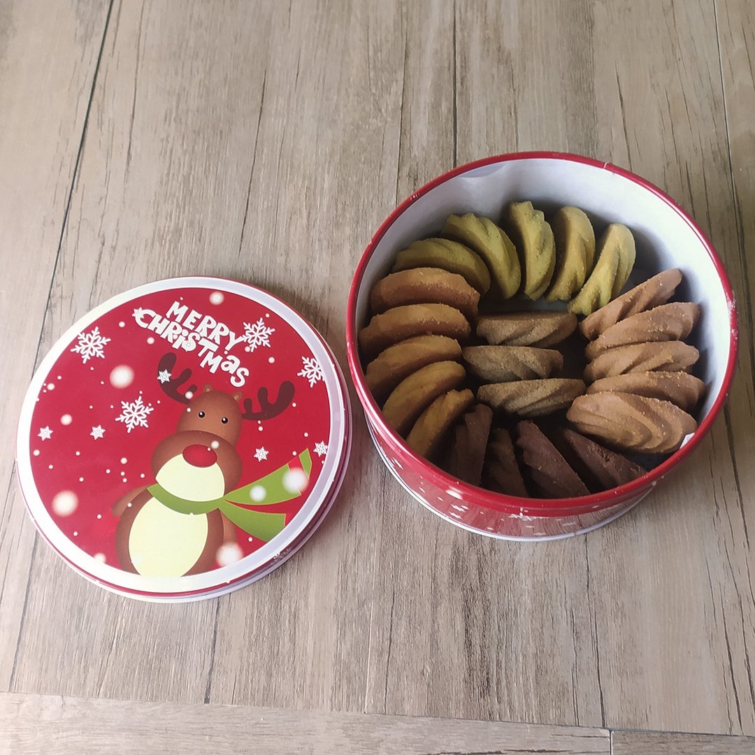 【圣诞礼盒】曲奇雪球双层饼干 圆铁盒手工饼干 交换礼物/圣诞礼 - 手工饼干 - 新鲜食材 橘色