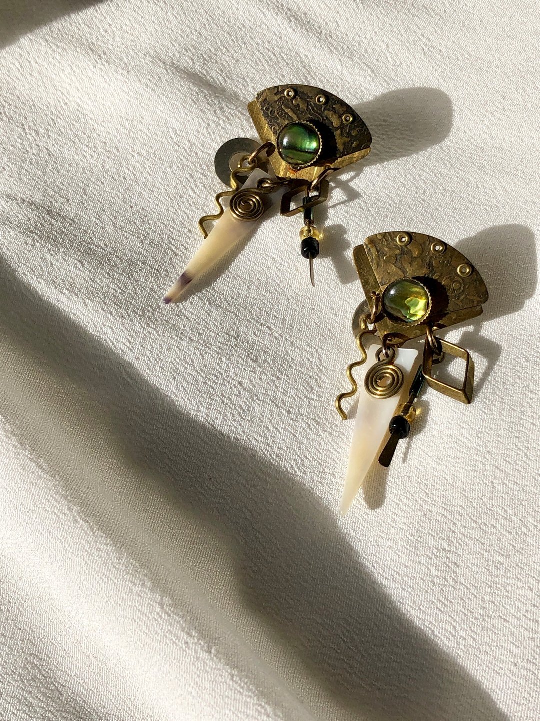 Vintage Mix Stones & Metal Drop Earrings - 耳环/耳夹 - 其他金属 多色