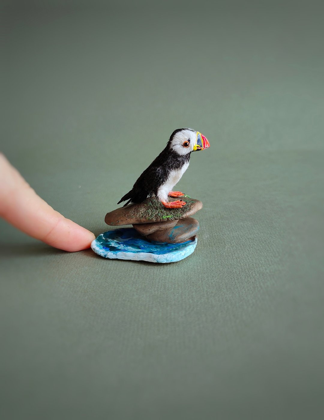 Miniature Puffin / miniature bird Dollhouse miniatures - 玩偶/公仔 - 其他材质 黑色