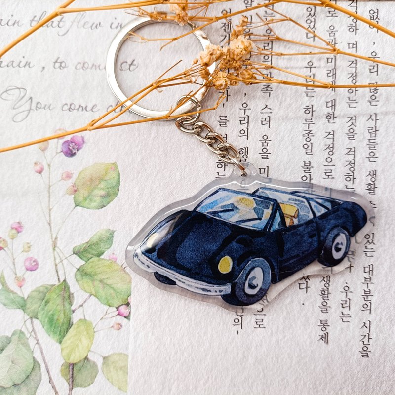 KR463_黑色跑車/ 晶透吊飾 - 钥匙链/钥匙包 - 塑料 多色
