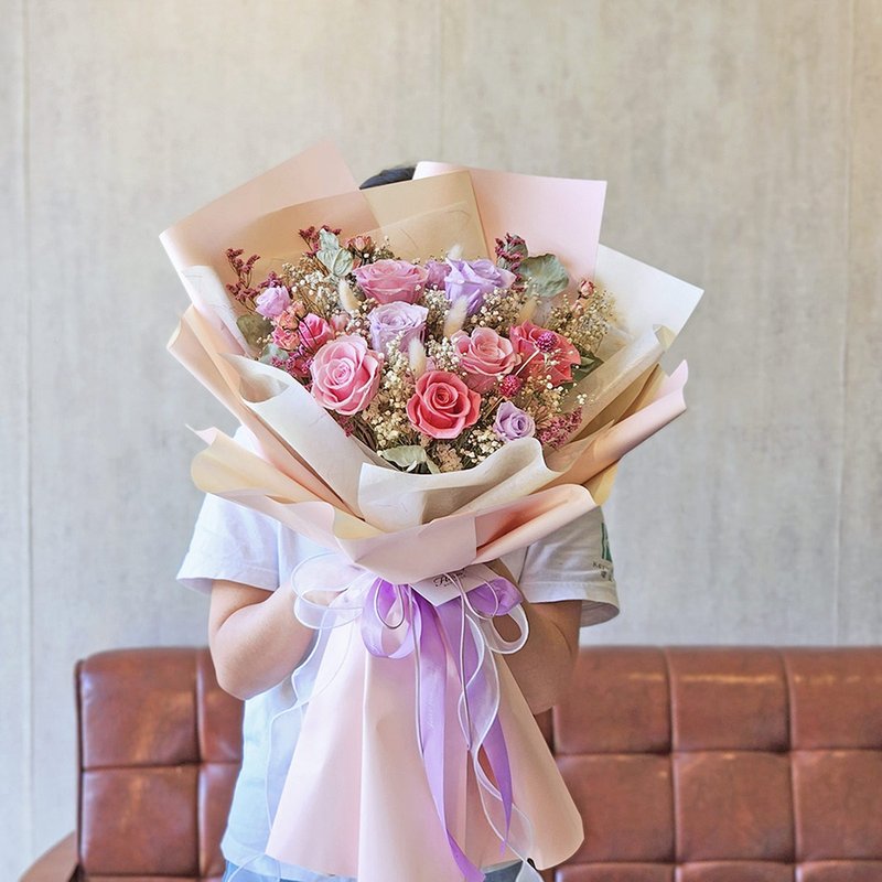 G86粉色系永生玫瑰情人节大花束 - 干燥花/捧花 - 植物．花 粉红色