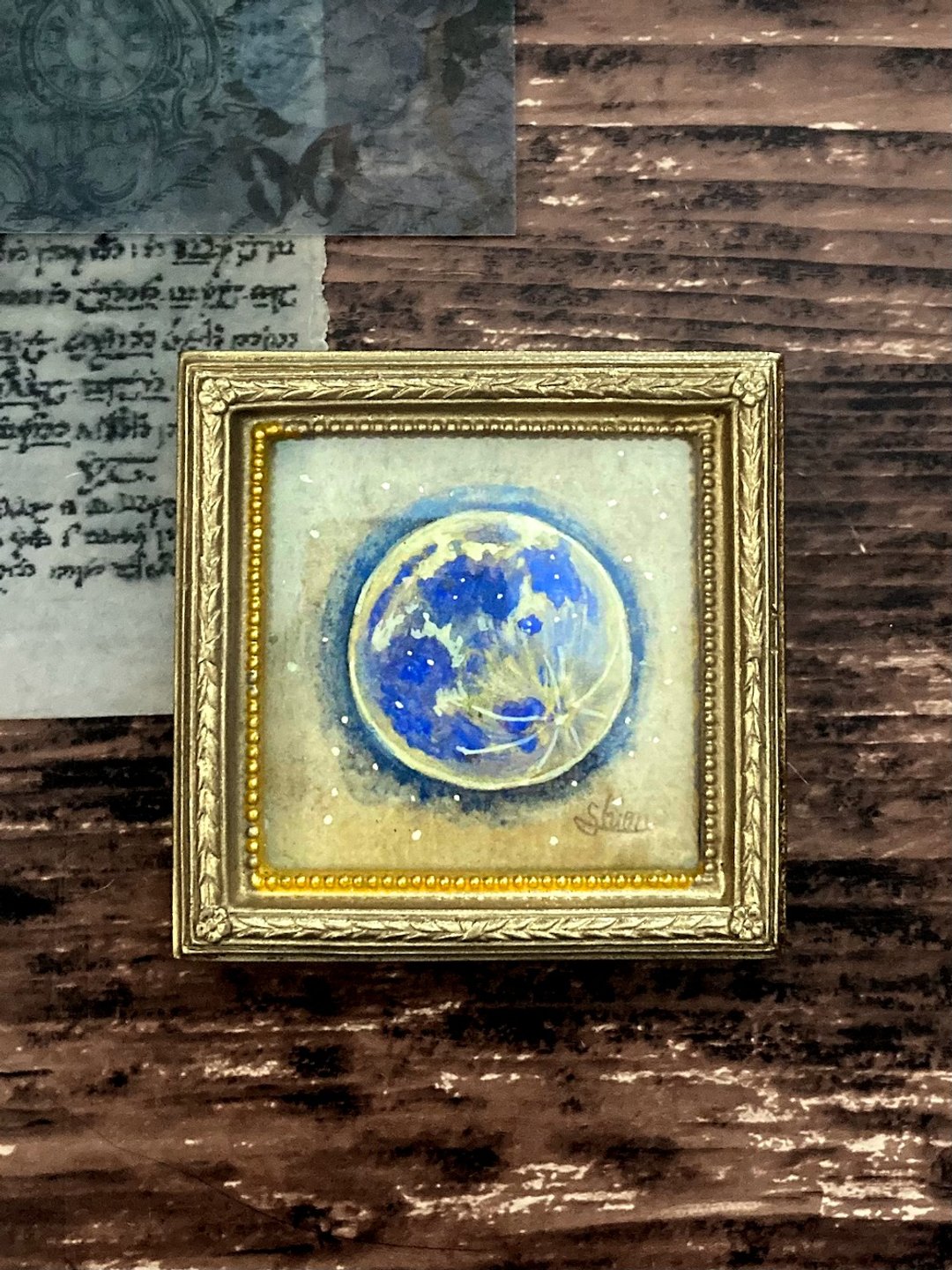 蓝色满月画,装框,原画,仿古风格 - 海报/装饰画/版画 - 纸 蓝色