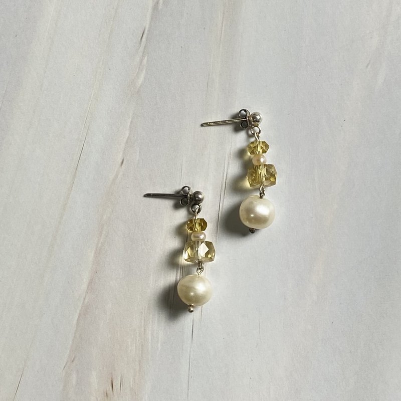 矿石耳环_黄水晶 - 耳环/耳夹 - 银 黄色