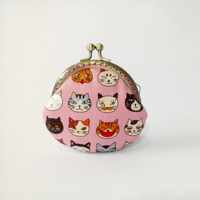 1987 Handmades 【小花猫-粉】口金包 零钱包 手拿包 - 手拿包 - 棉．麻 粉红色