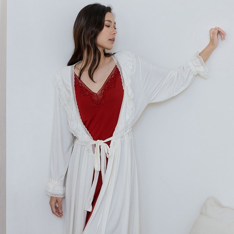 双C防扩对策 舒棉柔感 蕾丝长版罩衫-白色 - 居家服/睡衣 - 其他人造纤维 