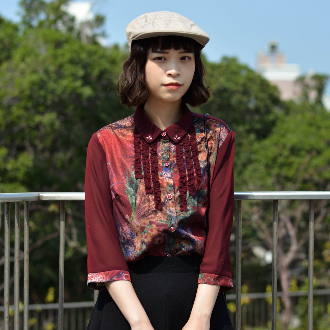 花艺课 |  古着长袖衬衫 - 女装衬衫 - 其他材质 红色
