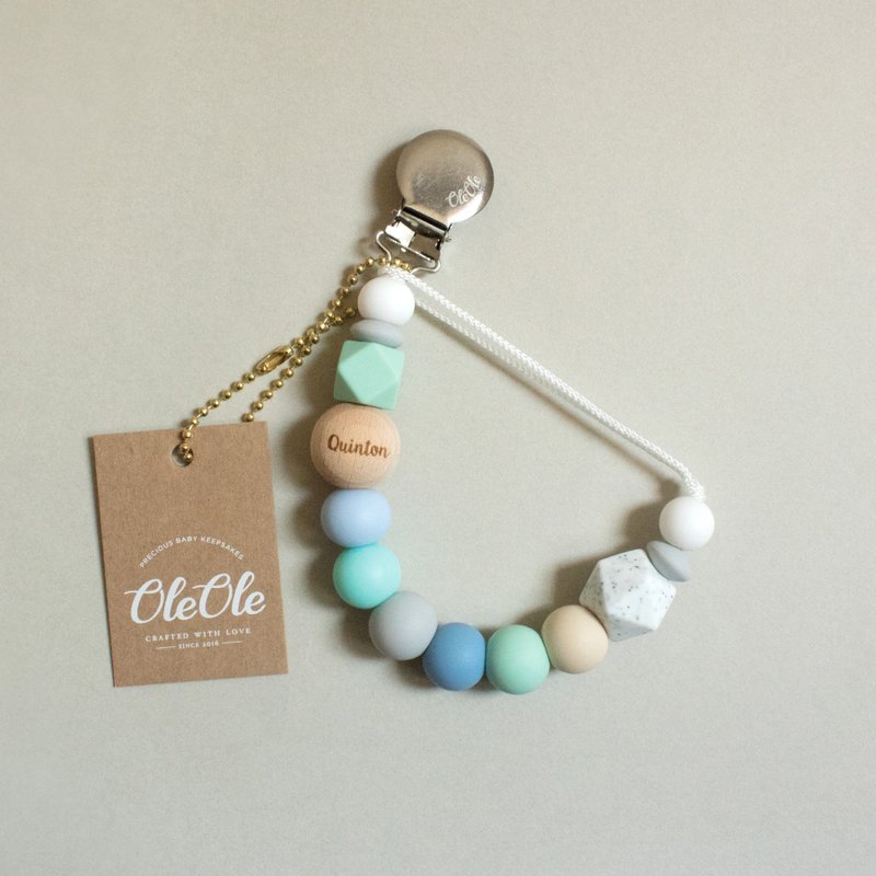 定制化婴儿刻名奶嘴链 奶嘴夹 弥月礼盒 固齿器 牙胶 自订 奶嘴链 - 玩具/玩偶 - 硅胶 蓝色