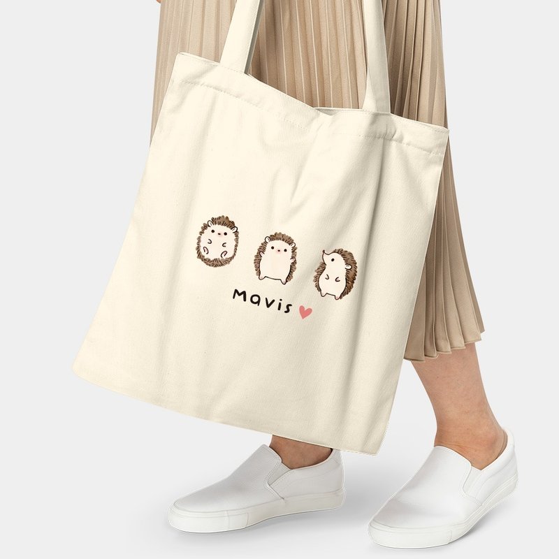 三只刺猬 定制化英文名 环保购物袋 侧背包 tote 帆布袋 PU010 - 侧背包/斜挎包 - 棉．麻 卡其色