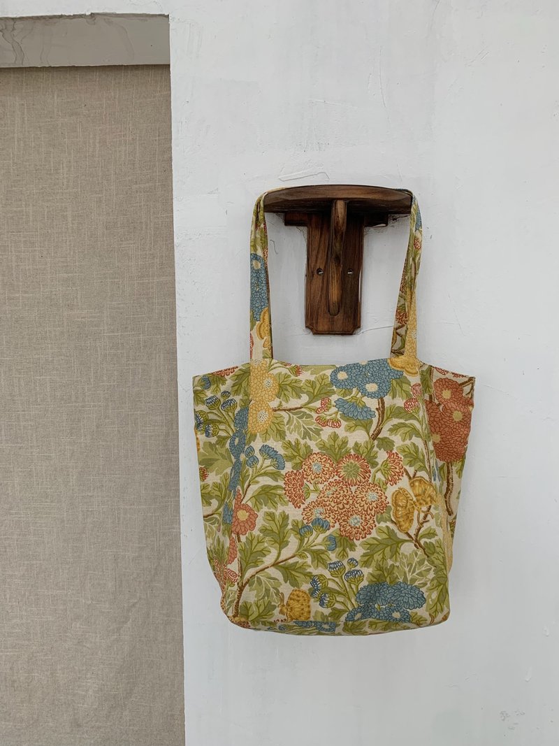 【点春枝】原创春夏复古花卉大容量清新百搭小众单肩包 - 侧背包/斜挎包 - 棉．麻 