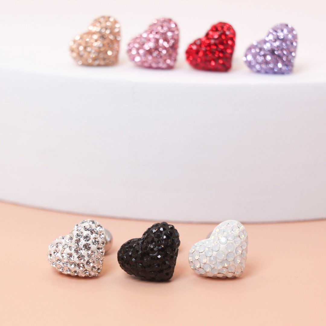 【SWS饰品】立体爱心水钻 锁珠耳环 12mm 手工制 医疗钢 - 耳环/耳夹 - 其他材质 银色