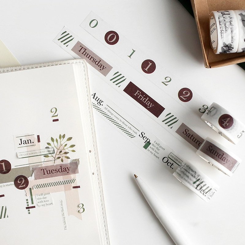 【信的恋人-日付系列】3卷套装和纸胶带 手帐相册日记DIY 4款入 - 纸胶带 - 纸 