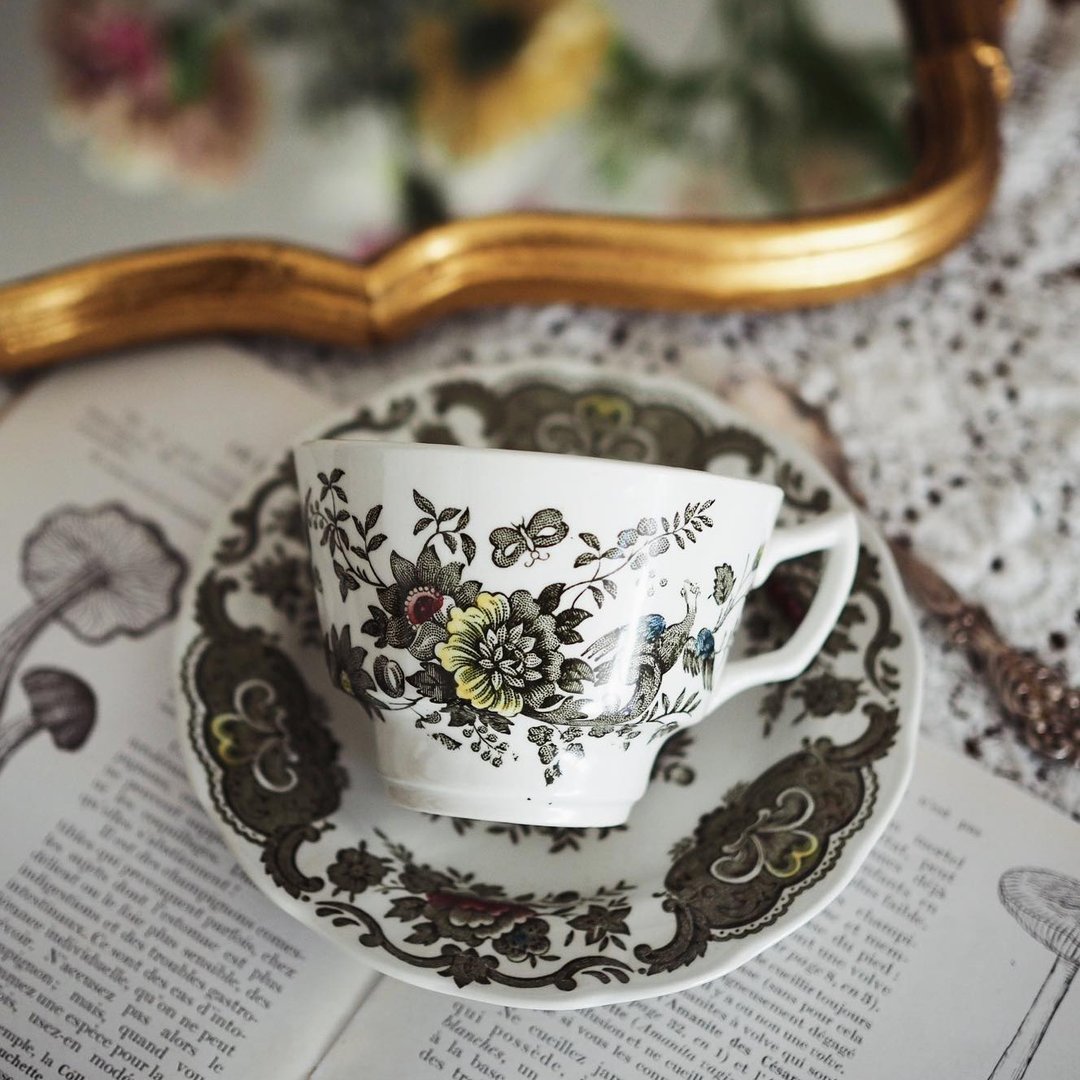 1960年的英国Ridgway Staffordshire 古董杯碟 / 咖啡杯 / 茶杯 - 咖啡杯/马克杯 - 陶 绿色