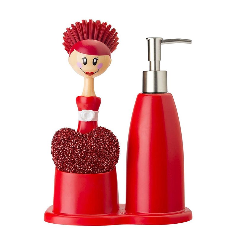 西班牙品牌Vigar-娃娃刷具+清洁液瓶(洗手乳瓶)组 - 厨房用具 - 塑料 红色