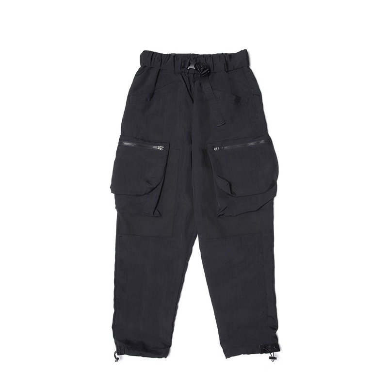 双层立体袋锥形裤 - 黑 - 男士长裤 - 尼龙 黑色