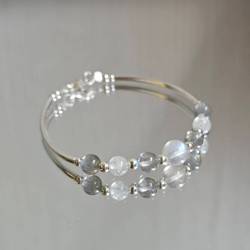 月光马卡龙系列 s925纯银 拉长石 月光石手链 | 手作手链 - 手链/手环 - 纯银 