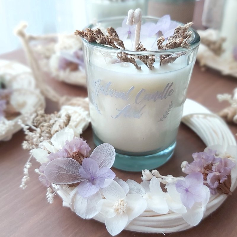 【礼盒】花环萤石大豆香氛蜡烛组合 粉水晶玻璃杯 玫瑰 生日 - 蜡烛/烛台 - 植物．花 紫色