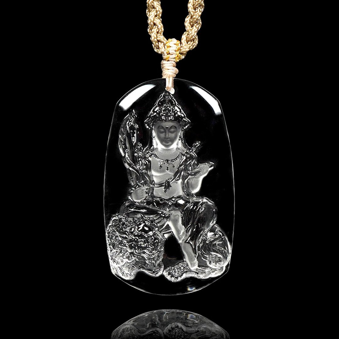 【正佳珠宝】白水晶 顶级超净透 文殊菩萨 44g 白水晶吊坠 - 项链 - 半宝石 多色