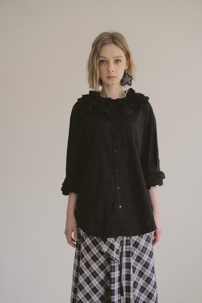 poppy collar shirt 罂粟领衬衫  black 黑 - 女装衬衫 - 棉．麻 黑色