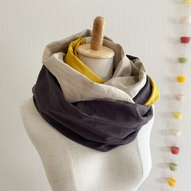 Plenty of volume Made in Japan High quality fluffy double gauze snood Brown mustard yellow sand beige - 围巾/披肩 - 棉．麻 多色