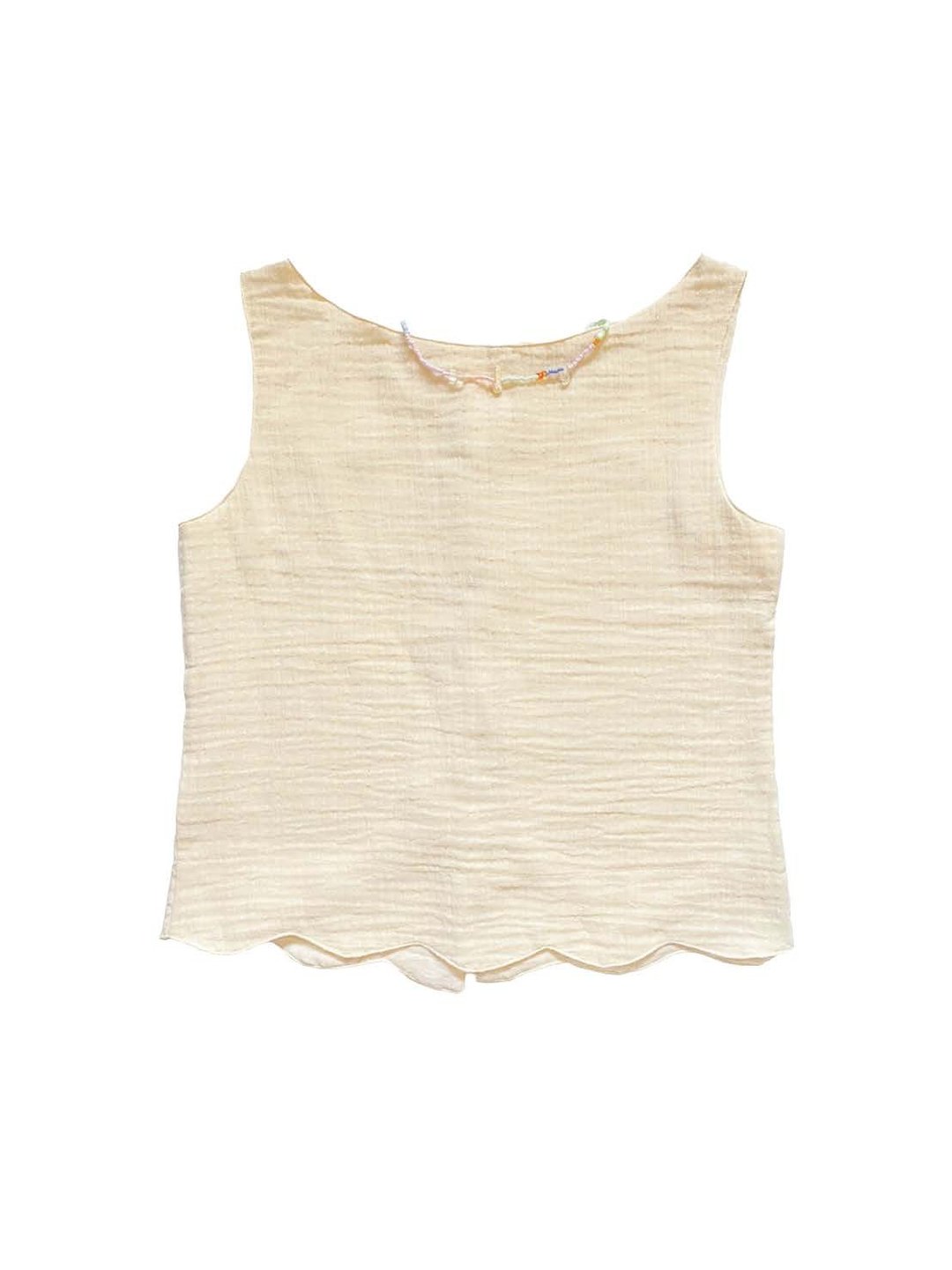 Sleeveless shirt boat neck style with cute curve design - 女装上衣 - 棉 白色