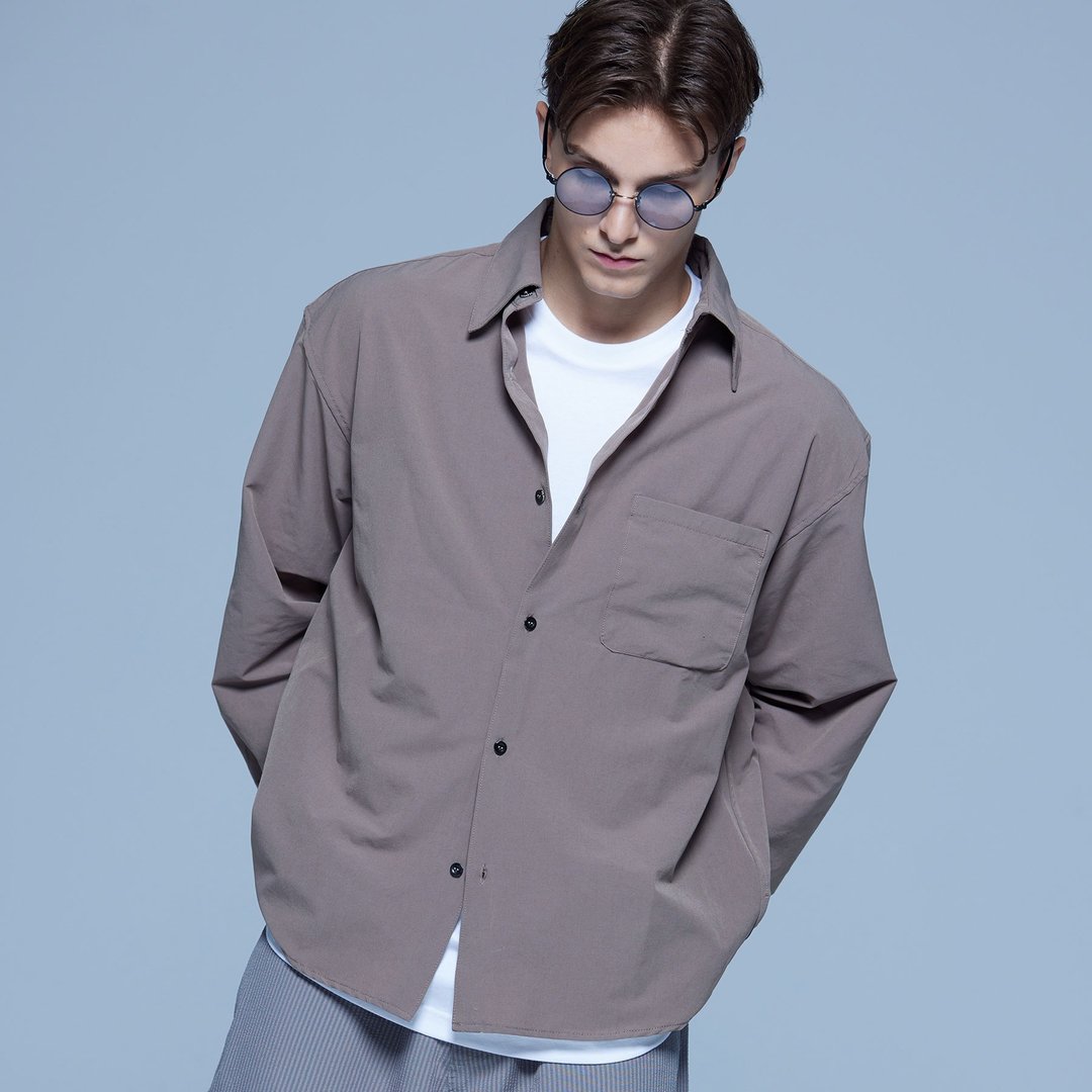 Stone As Relax Fit Shirt With Lycra / 抗皱衬衫 - 男装衬衫 - 棉 卡其色