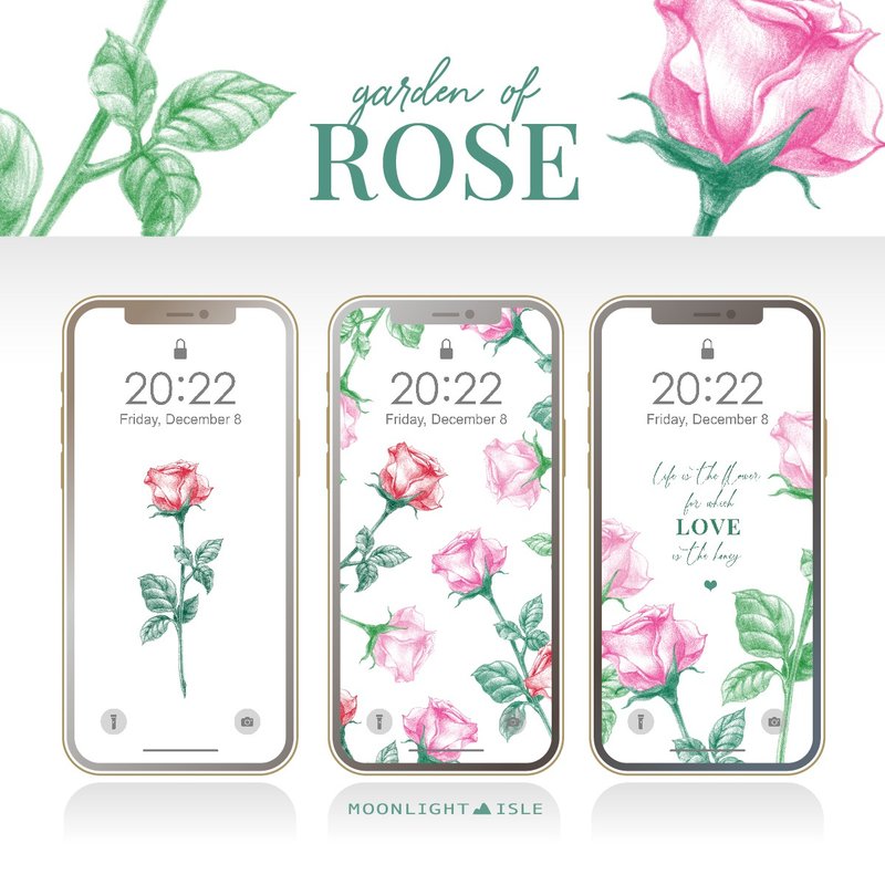 玫瑰花园 |白色 春日浪漫手绘插画 手机壁纸组| 立即下载 - 电脑手机桌布/贴图/App 图示 - 其他材质 