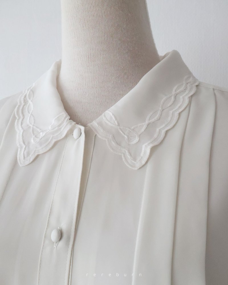 复古刺绣领韩国制宽松欧美版型长袖米黄古着衬衫 - 女装衬衫 - 聚酯纤维 黄色