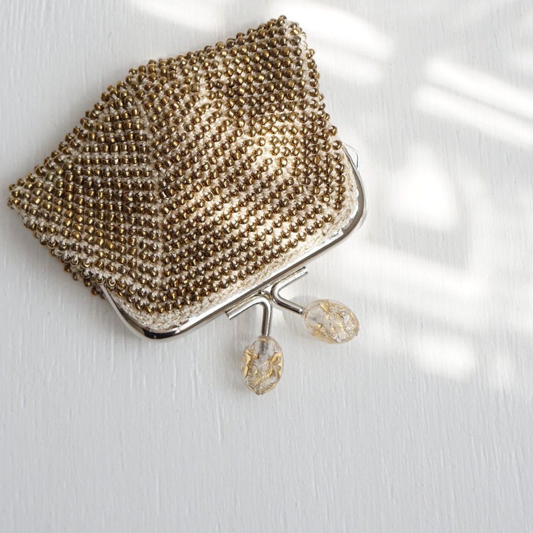 Ba-ba handmade Beads crochet square coinpurse No.1488 - 零钱包 - 其他材质 金色