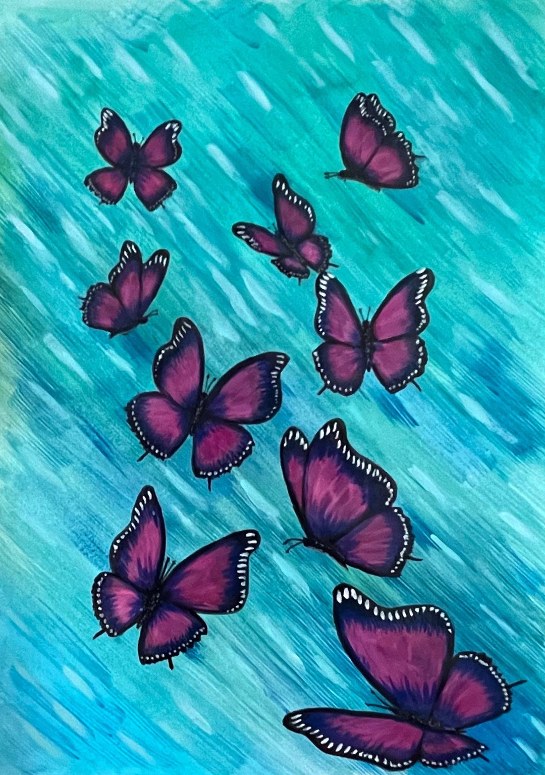 Cheerful dancing butterflies on a turquoise background. - 墙贴/壁贴 - 纸 
