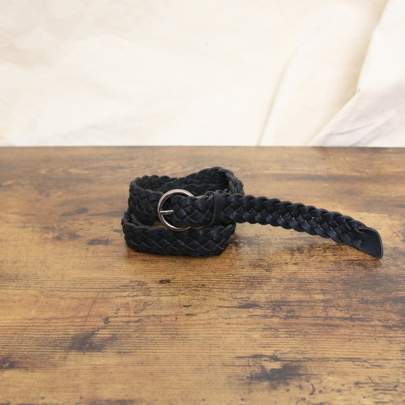 Back to Green-经典复古腰带  黑色 细编织 bt-21//vintage belt - 皮带/腰带 - 真皮 