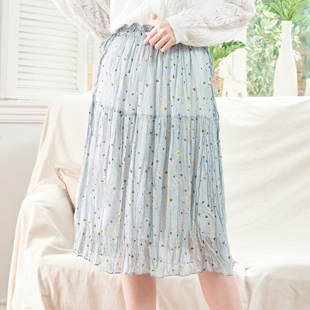 Hana Mokuba 松紧腰绑带压褶碎花雪纺半身裙 - 裙子 - 其他材质 