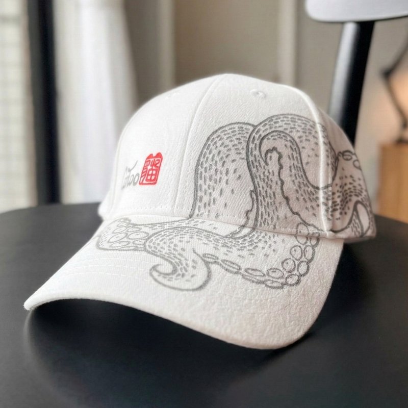 【CaTwo 猫 2 | 手绘帽】章鱼系列 鸭舌帽 棒球帽 老帽 艺术帽 白 - 帽子 - 棉．麻 白色