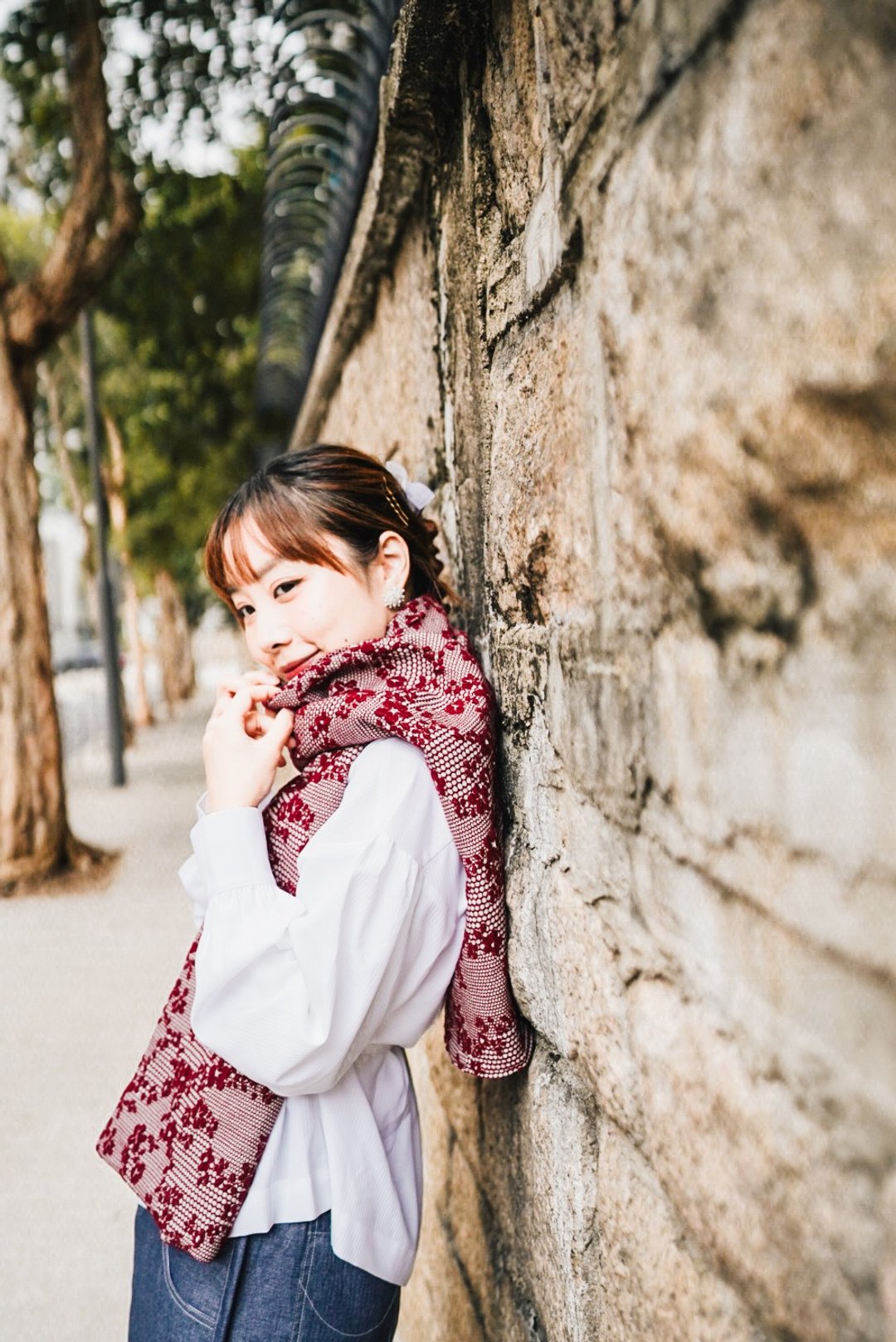 Bossom scarf 双面暗花围巾 - 围巾/披肩 - 羊毛 红色