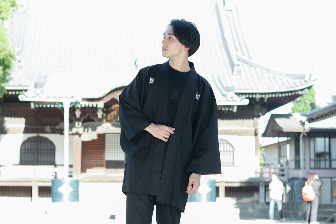 纹付羽织 棉麻 和服 正装 - 晚装/礼服 - 棉 黑色