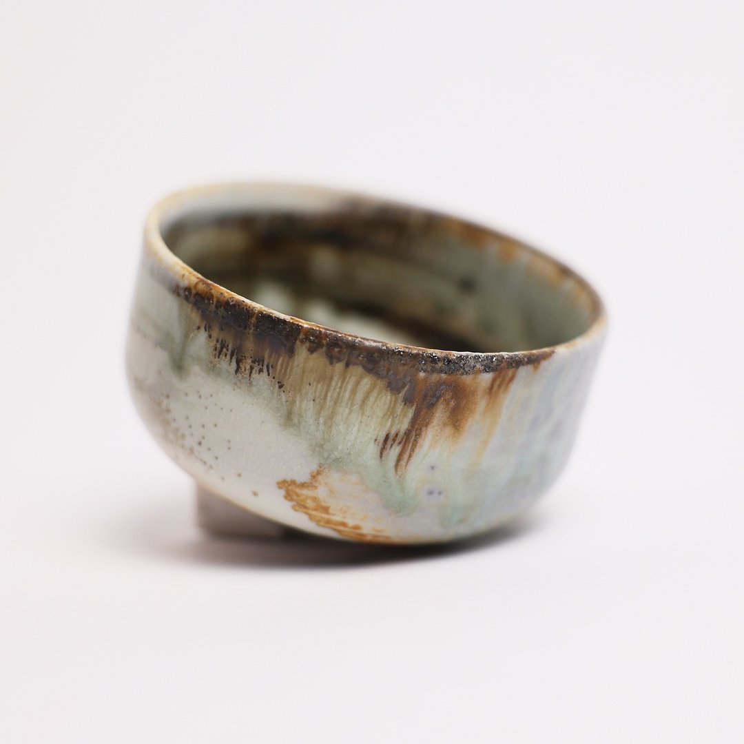 明芽窑 l 柴烧绞胎茶碗 陶器 搜藏品 陶艺品 茶具 灰蓝 焦糖流釉 - 茶具/茶杯 - 陶 灰色