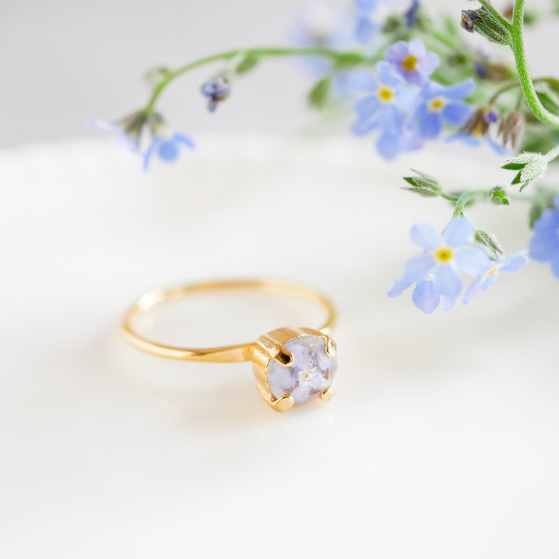 勿忘我干燥花 / 植物系戒指 - 戒指 - 树脂 蓝色