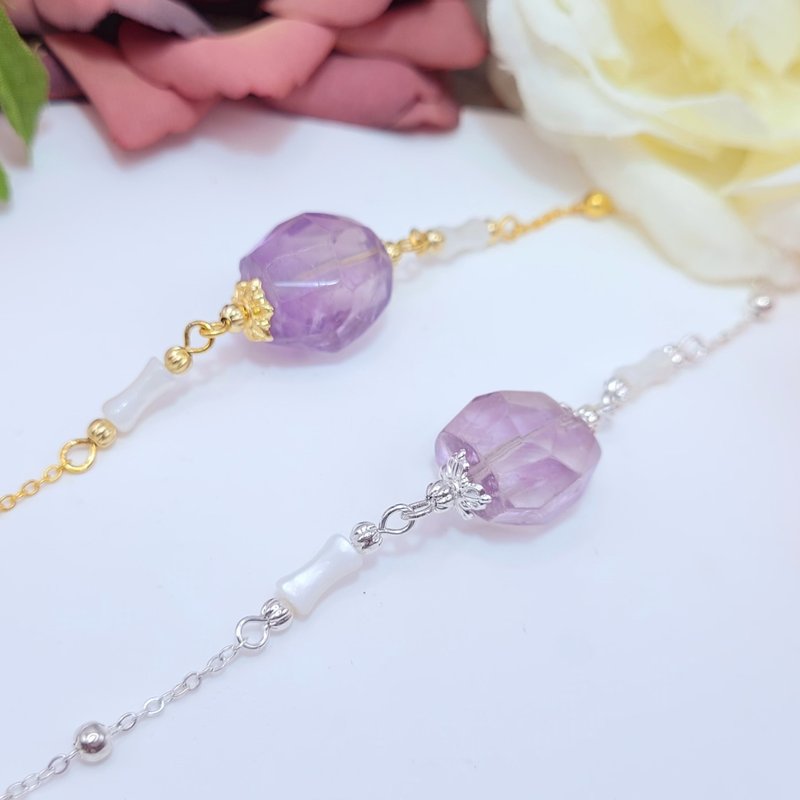 AgIo。紫水晶随行/竹节珍珠。设计项链 - 项链 - 水晶 紫色