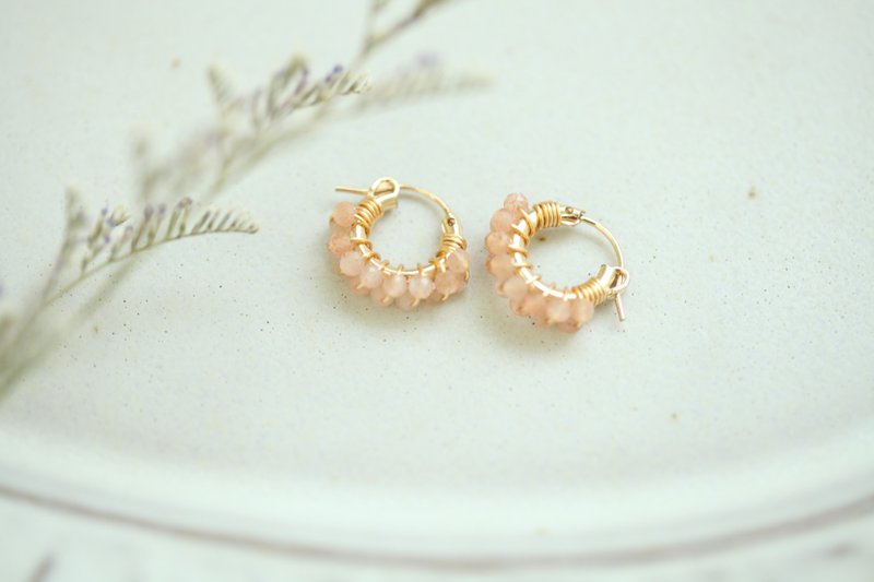 HappyCircle 1.3cm│澄月光石 耳夹 天然石 美国14kgf 生日 礼物 - 耳环/耳夹 - 半宝石 橘色