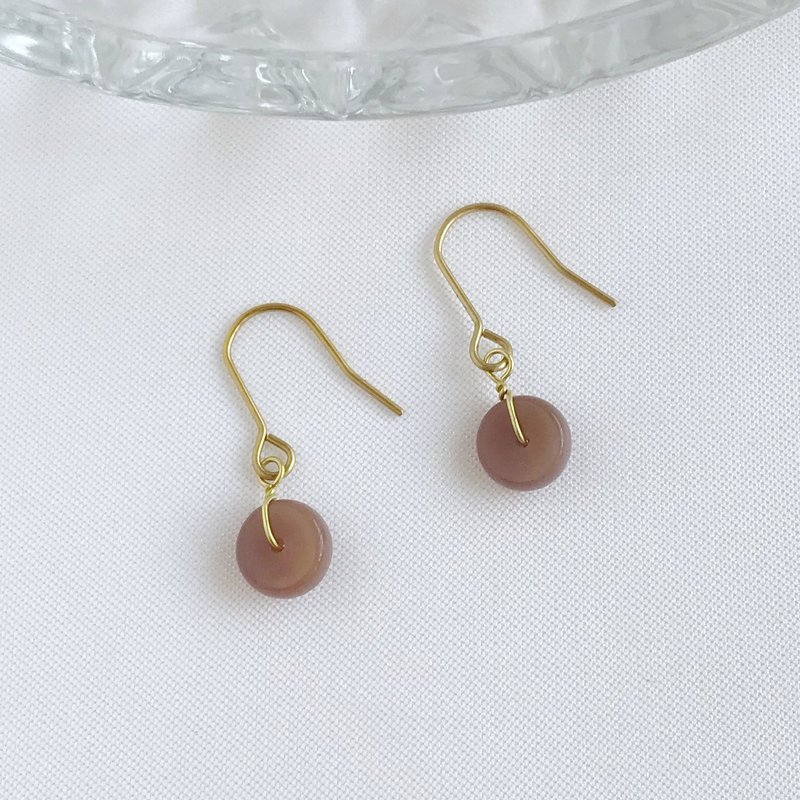 古典。藕紫红 天然盐源玛瑙 黄铜耳勾 手作 垂坠耳环 避邪 正能量 - 耳环/耳夹 - 铜/黄铜 红色