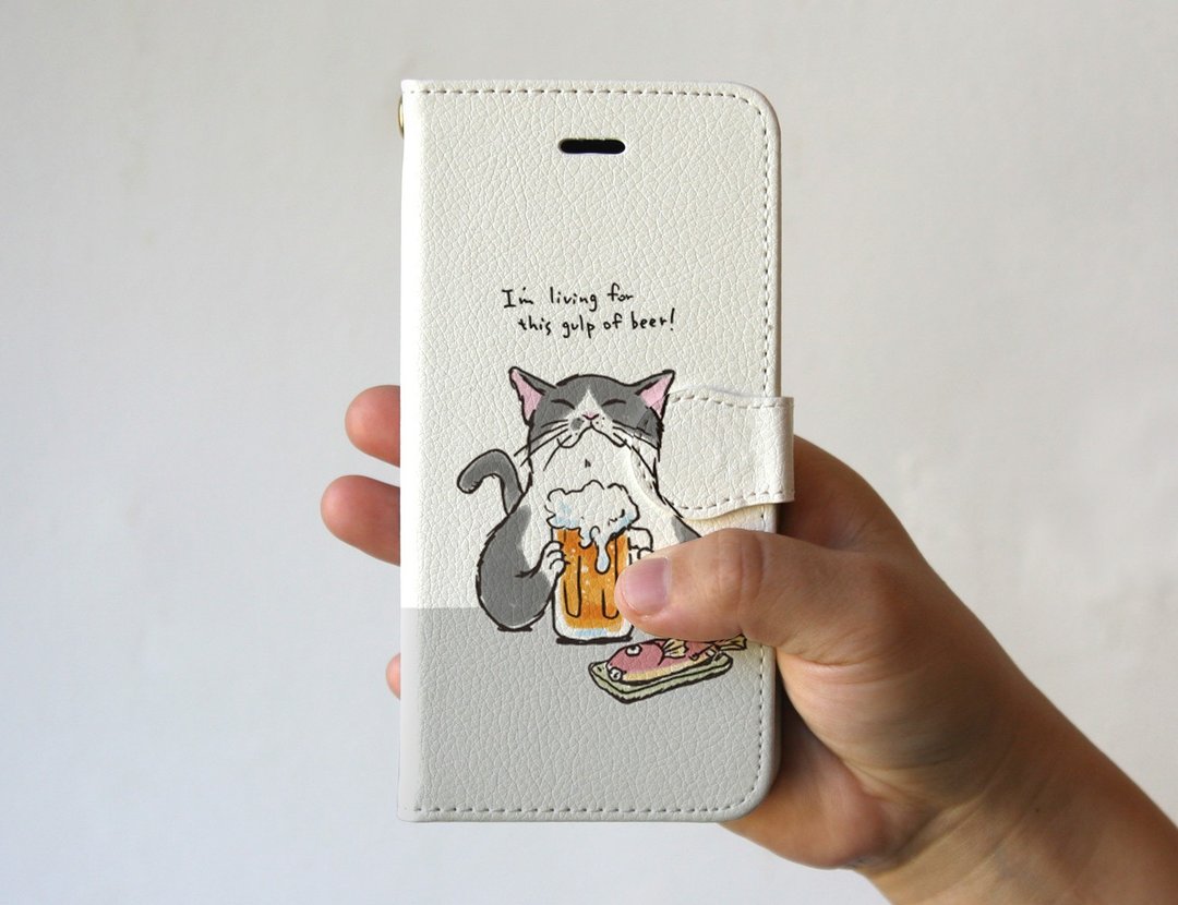 Smartphone cover / notebook type Cat is beer white - 手机壳/手机套 - 聚酯纤维 白色