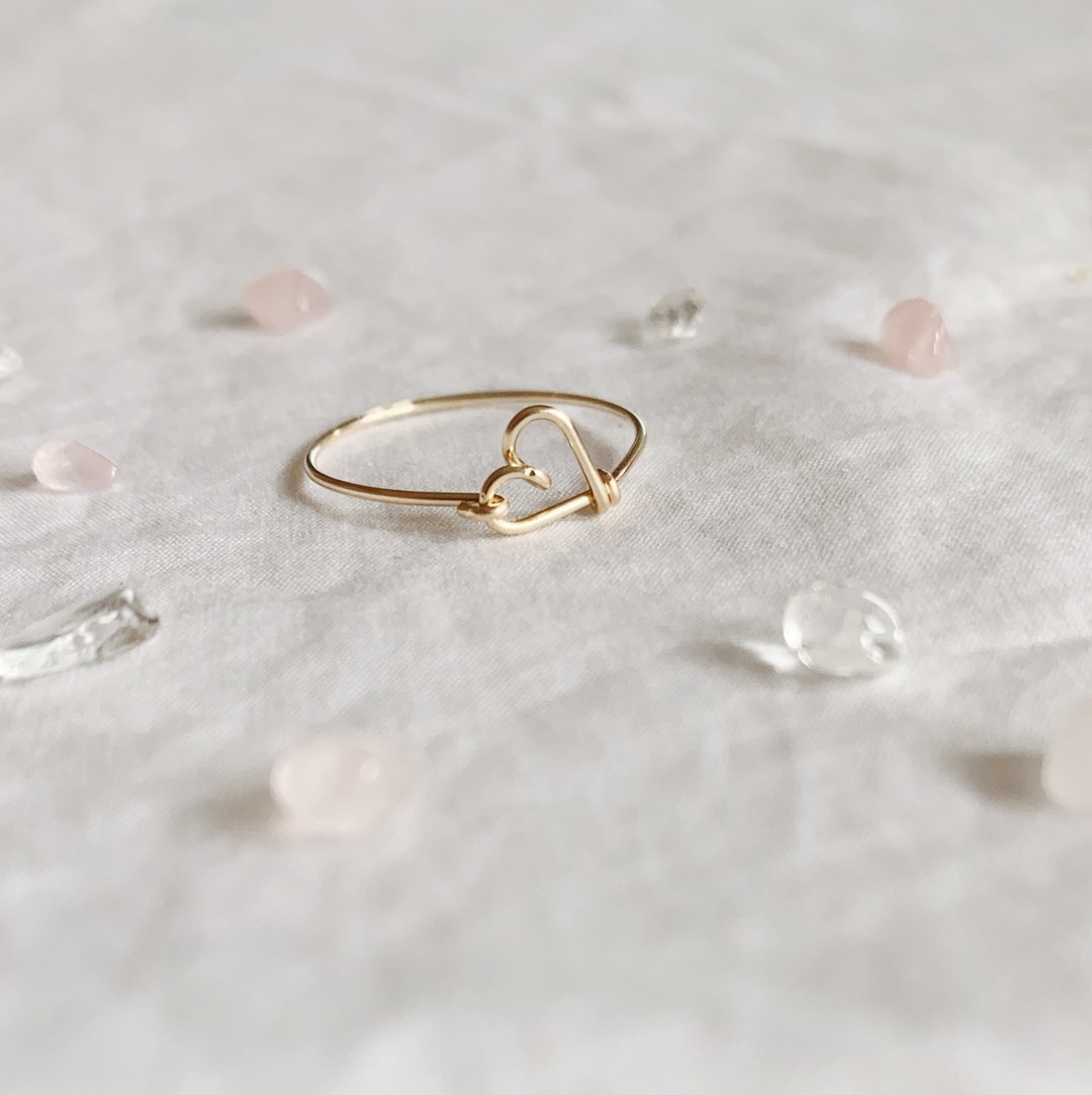 【I heart you】14kgf 包金 爱心 绕线戒指 - 戒指 - 贵金属 金色