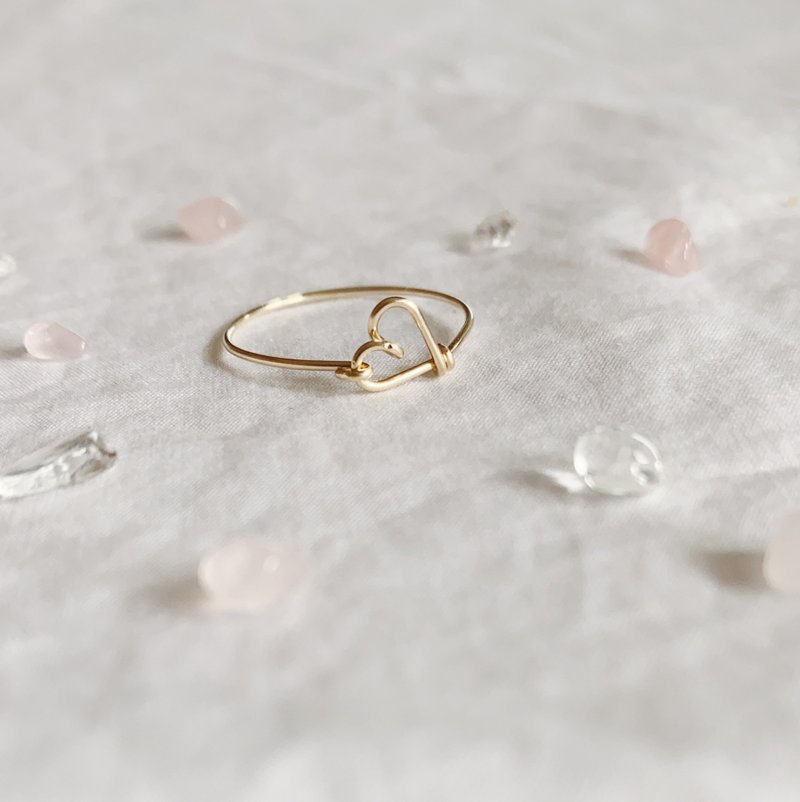 【I heart you】14kgf 包金 爱心 绕线戒指 - 戒指 - 贵金属 金色