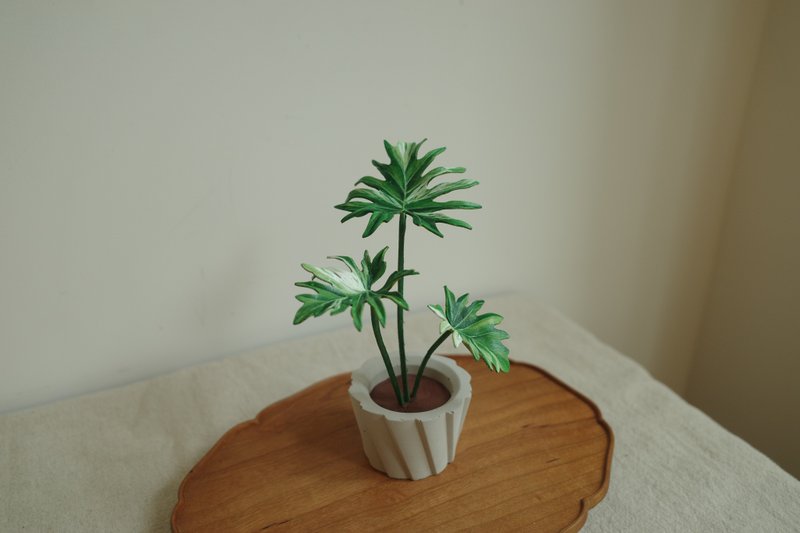 皮革观叶与水泥盆栽体验课程-斑叶小天使 - 植栽 - 真皮 