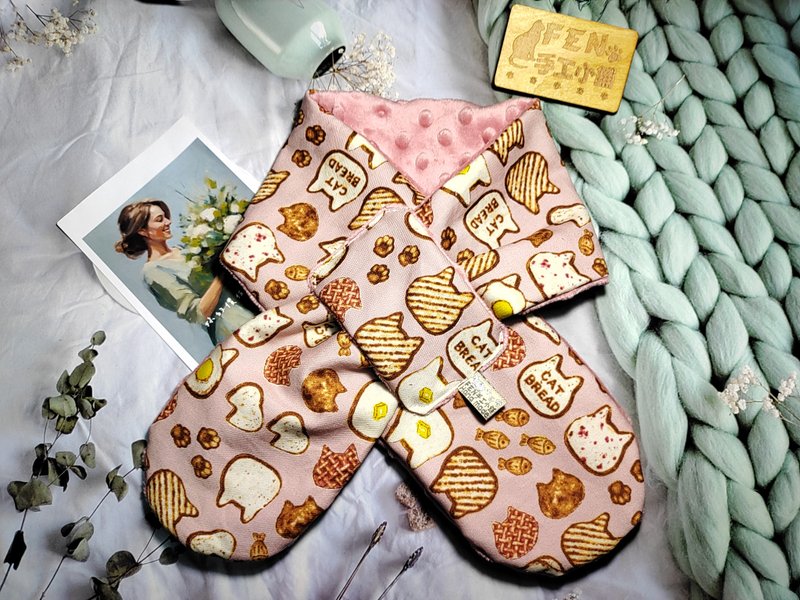 猫咪系列-日本棉布粉色面包甜点猫咪手作围脖-大人围脖-围巾-脖围 - 围巾/披肩 - 棉．麻 