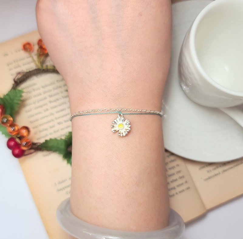链绳款 纯银 雏菊 花 红线 手链 红绳 手绳 森林 Daisy 深藏在心 - 手链/手环 - 其他人造纤维 绿色