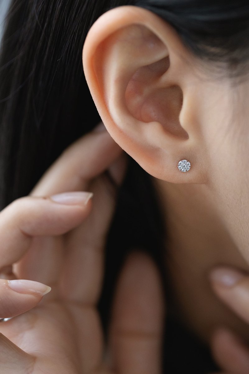 Lucky 幸运星钻 925纯银 细致单钻纯银耳环 耳夹 - 耳环/耳夹 - 纯银 银色