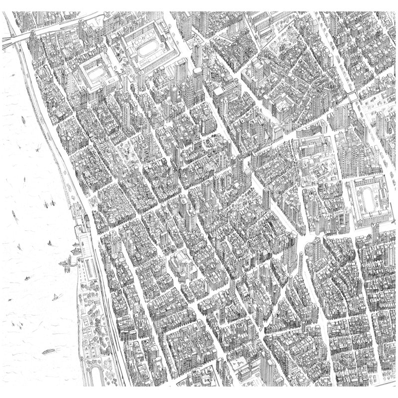 台北大稻埕手绘地图 - 墙贴/壁贴 - 纸 白色