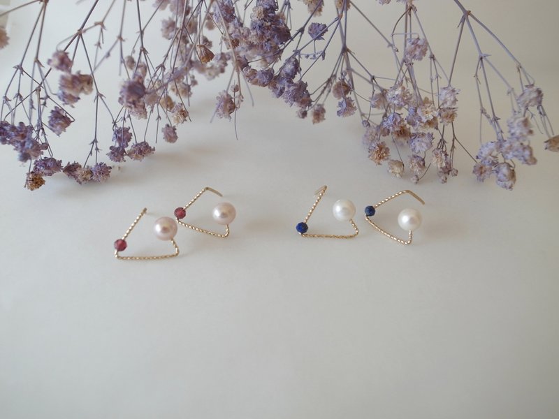 圣诞礼物【耳环 】  青金石 石榴石  珍珠耳环 诞生石 - 耳环/耳夹 - 珍珠 白色