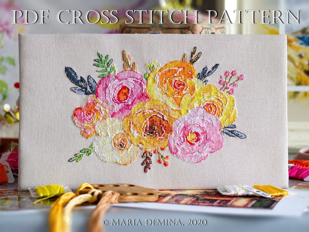 Colors Of Autumn Watercolor Bouquet PDF cross stitch pattern - 手工艺教程/工具书 - 其他材质 