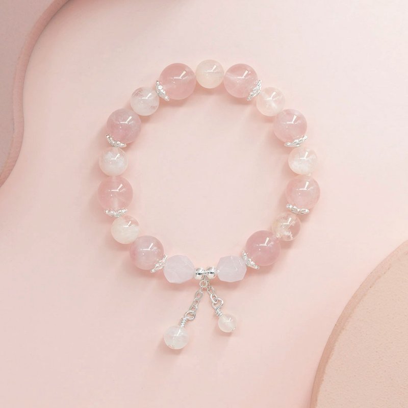 粉雪约会 | 粉晶白幽灵月光石925银 水晶手链 招桃花手链 - 手链/手环 - 水晶 粉红色